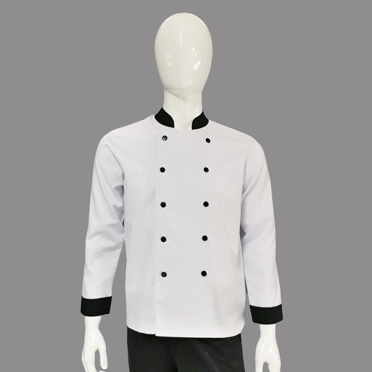 Chef Wear Baju Koki Putih Lengan Panjang Komb Yk S-XL