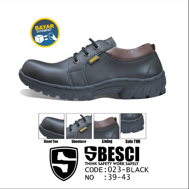 Sepatu Pria Safety Mens Shoes Kulit Sintesis Ujung Besi Boots Pendek Tali TYPE 023 BY SBESCI