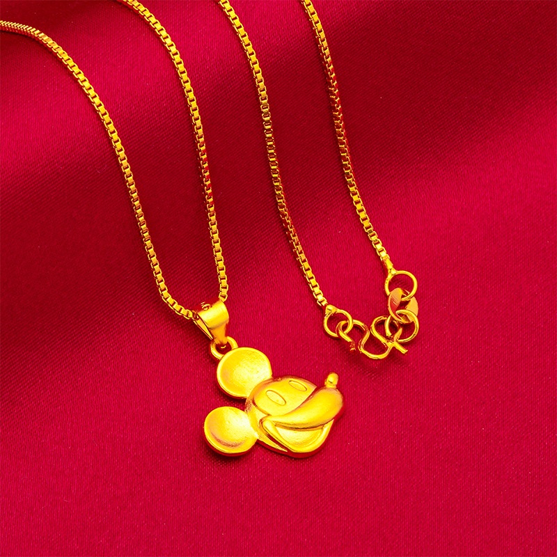 Goldkingdom Kalung Rantai Emas Asli Kadar 375 Dengan Liontin Mickey Mouse Untuk Wanita