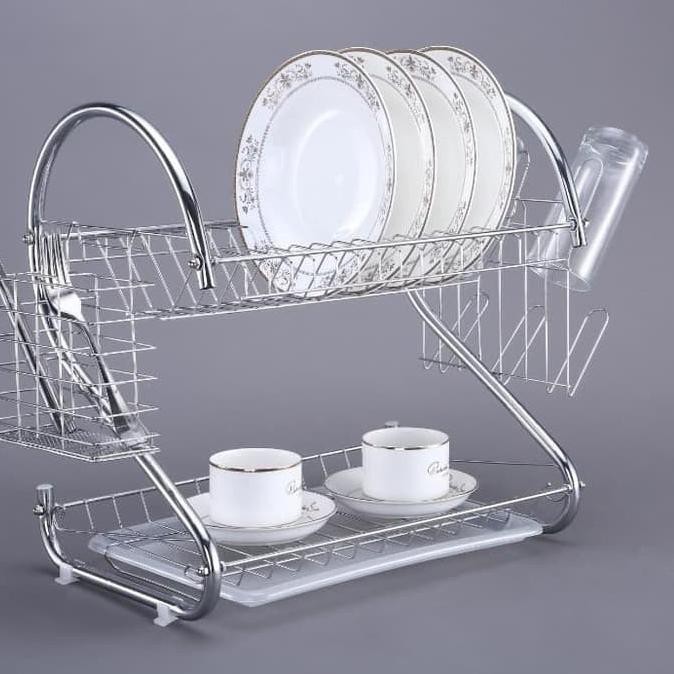 TER Rak Piring Dapur Stainless Steel Chrome 2 Susun Tingkat Dish Drainer  Berkualitas IMPOR 4R8