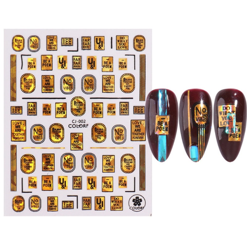 Siy Stiker Kuku Holografik 3d Motif Huruf Untuk Nail Art