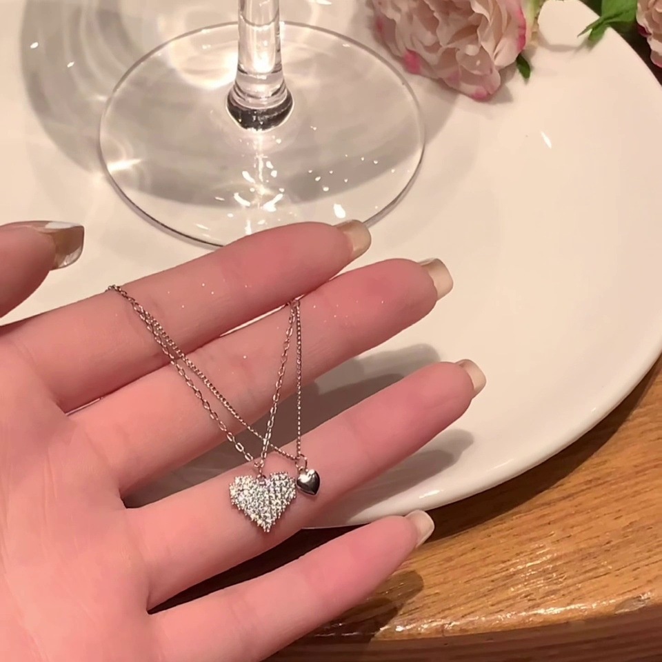 Gelang Berlian Bentuk Hati Model Lapis Ganda Gaya Vintage Korea Untuk Wanita