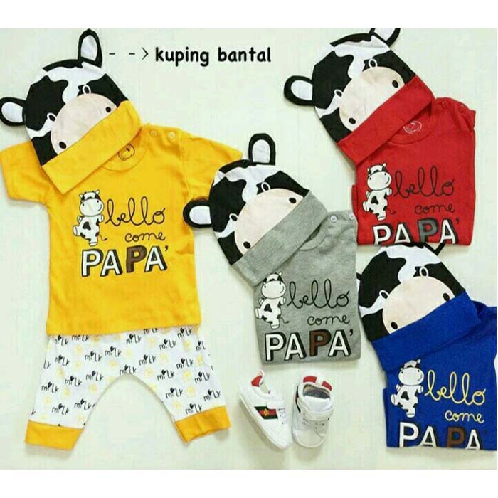 BAJU BAYI LAKI LAKI SETELAN PAKAIAN BAYI LUCU HELLO PAPA