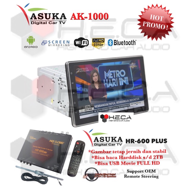 ASUKA AK-1000 Head Unit Android Double Din Tape Audio Mobil &amp; TV Tuner Digital Asuka HR-600 PLUS