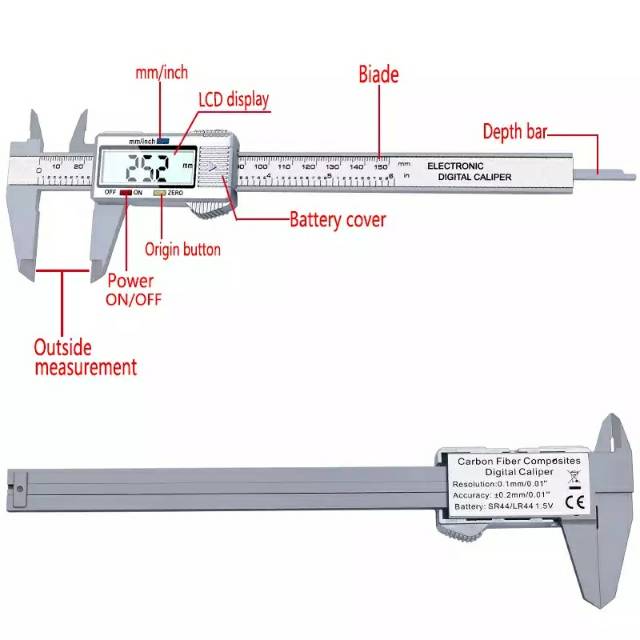 Digital Vernier Calipers150mm 6 Inch LCD Elektronik Serat Karbon Gauge Tinggi Alat Ukur Micrometer