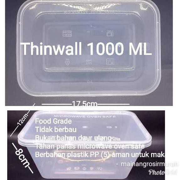 ➯ Thinwall kotak panjang/kotak makan/kotak nasi/kotak plastik 1000ml ☉