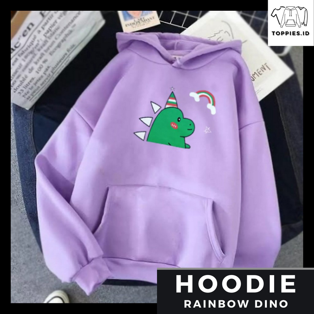 TOP - SWEATER HOODIE DINO RAINBOW / HOODIE TEBAL MURAH COUPLE UNISEX / HOODIE LUCU CUTE ADEM