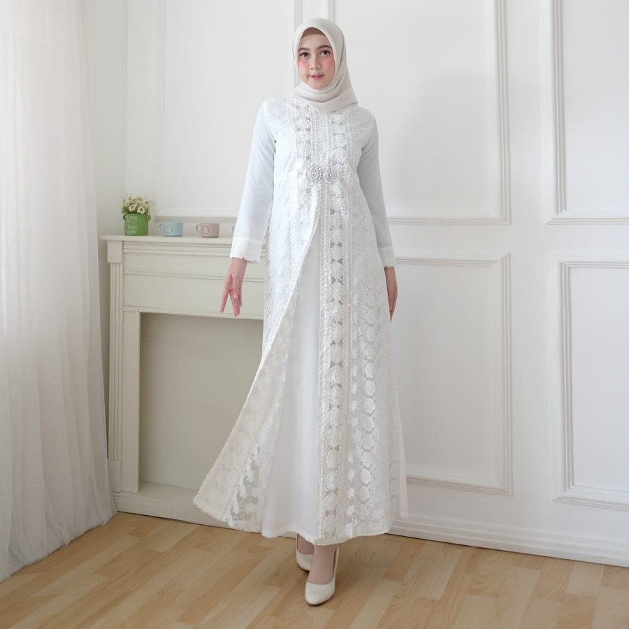 Gamis Putih Wanita Pakaian Muslim Lebaran Adem Brukat Model Terbaru Hitam Premium Termurah Remaja Bu