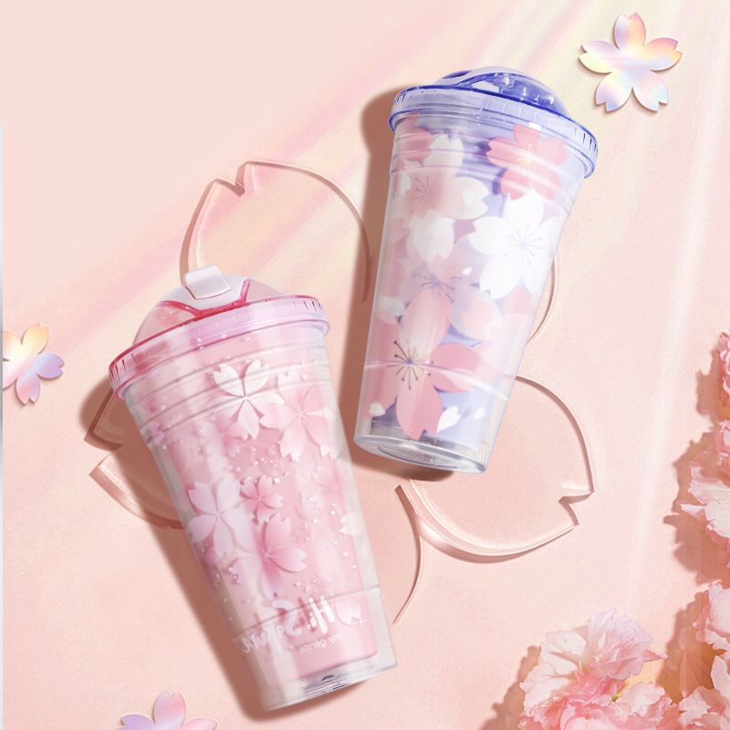 tumbler sakura 450ML /botol minum bunga sedotan