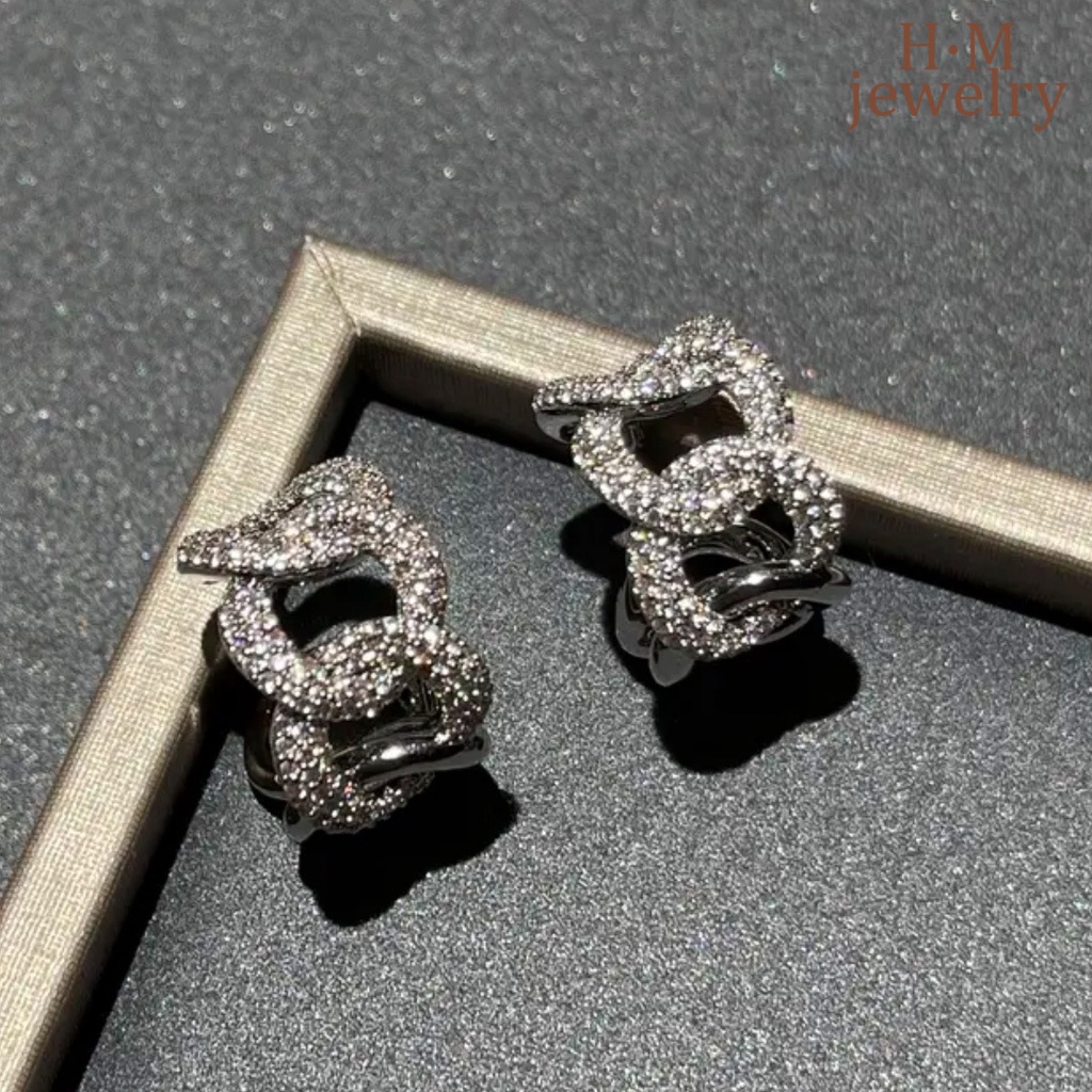 Cincin Model Rantai Twist Terbuka Bahan S925 Silver Aksen Berlian