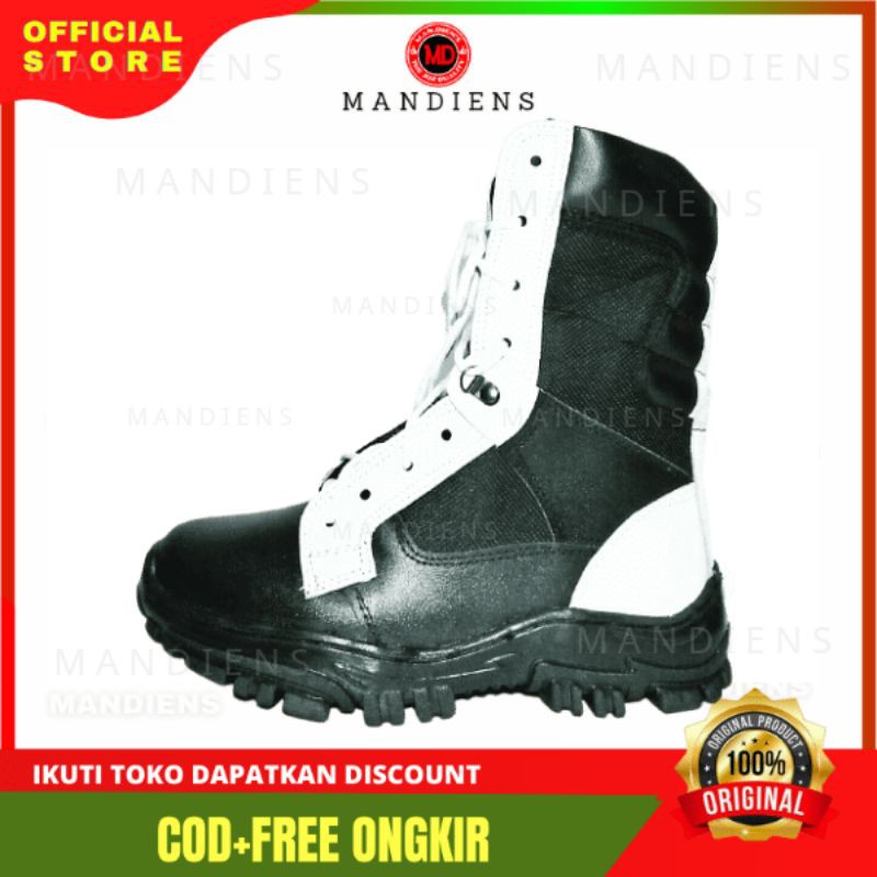 MANDIENS Sepatu Pdl Provost Polri Bahan Kulit Sapi Asli Kombinasi Kanvas Super Boots Provost Polisi