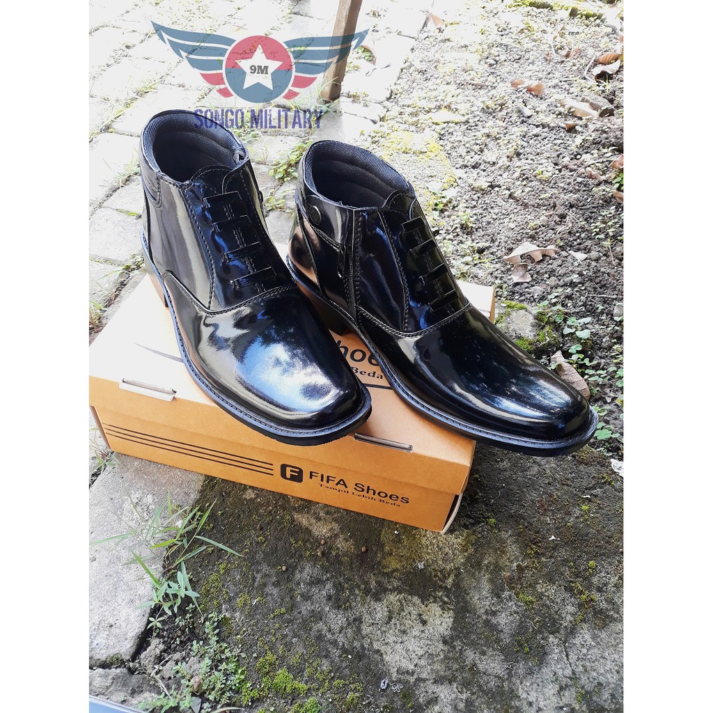 Sepatu PDH Polri Kilap Variasi Resleting - Sepatu PDH Pantofel Satpam