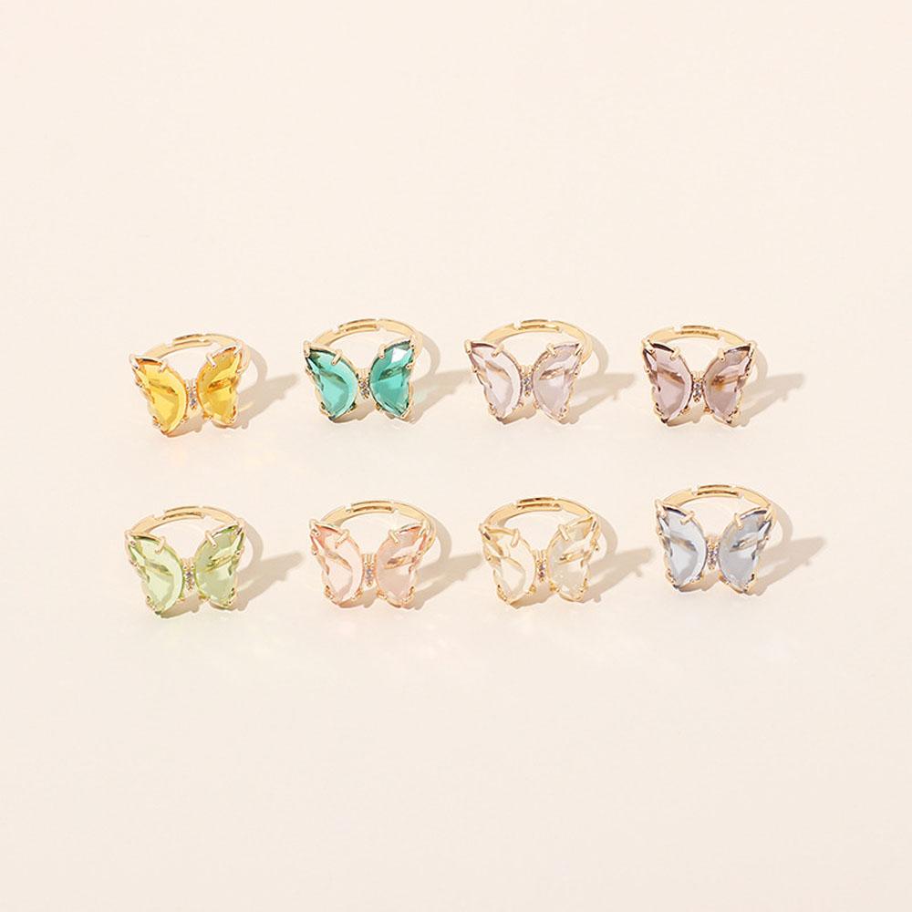 Agustinina Butterfly Finger Ring Elegan Mengkilap Wanita Transparan Permen Warna Perhiasan Akrilik