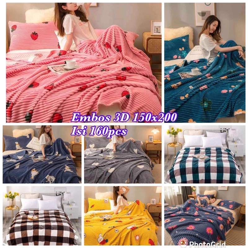 Selimut Bulu Dewasa Embos 3D Motif Lucu Size 150x200 Berkualitas