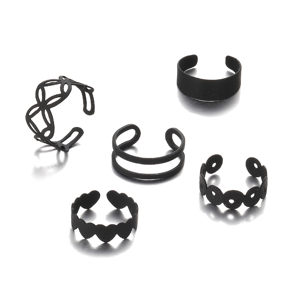 5pcs / Set Cincin Model Terbuka Hollow Silang Warna Hitam Matte Untuk Wanita