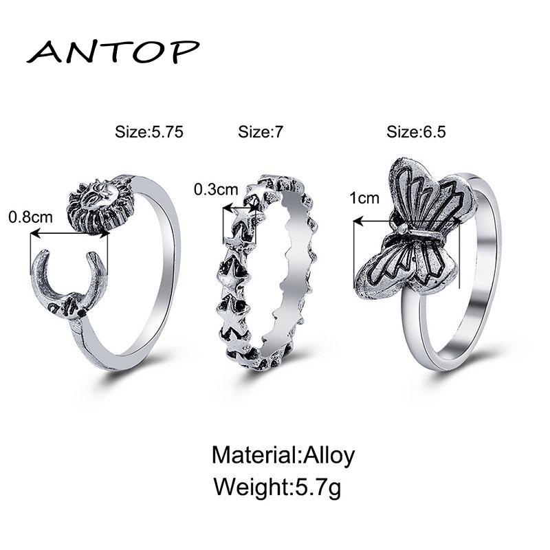 3pcs / Set Cincin Model Terbuka Desain Matahari Butterfly Gaya Retro