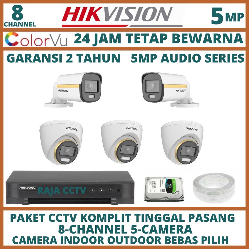 PAKET CCTV HIKVISION 5MP COLORVU AUDIO 8 CHANNEL 5 CAMERA