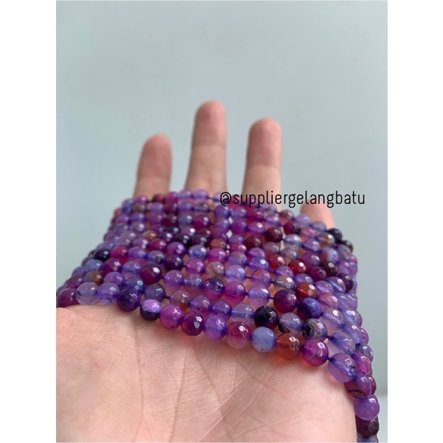 Batu manau purple AGATE 6mm ungu CUTTING natural bahan gelang kalung anting strap mask kerajinan tangan craft citayam fashion week etink vintage elegan bali manik crystal