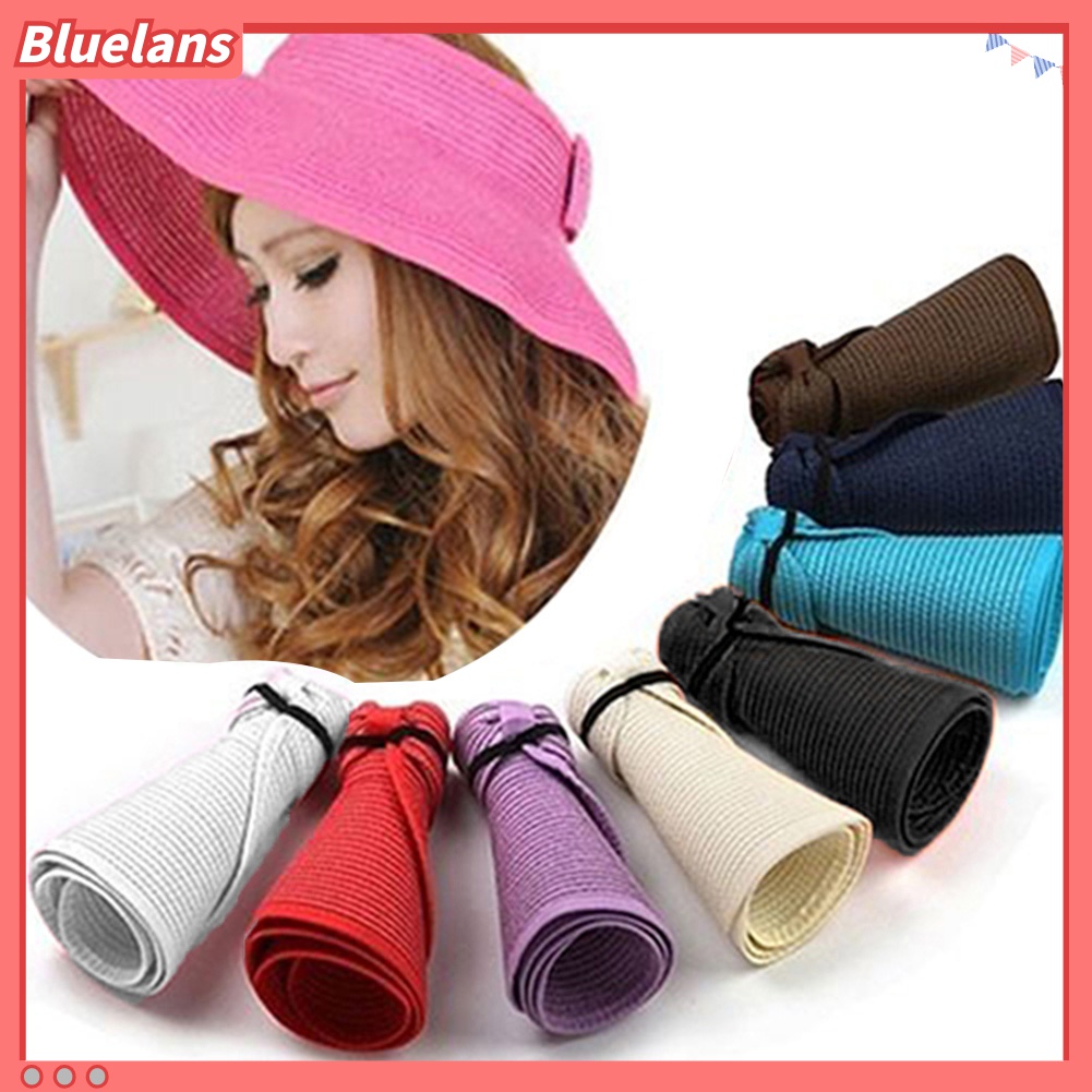 Bluelans Topi Bucket Matahari Musim Panas Model Lebar Lipat Breathable Gaya Elegan Untuk Wanita