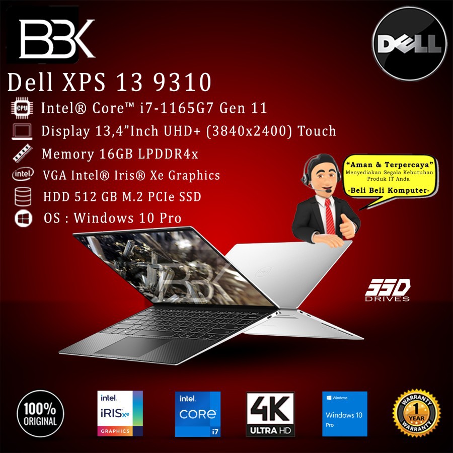 DELL XPS 13-9310 13.4 UHD 4K Core i7-1165G7 16GB 512GB SSD WIN10PRO