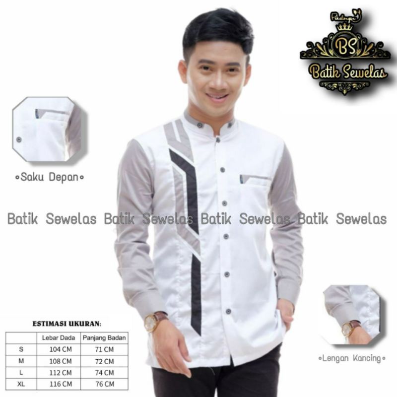 BAJU KOKO TERBARU KOKO MODERN KOKO MOTIF SINERGI KOKO HADROH HILWA-Sinergi Putih Abu