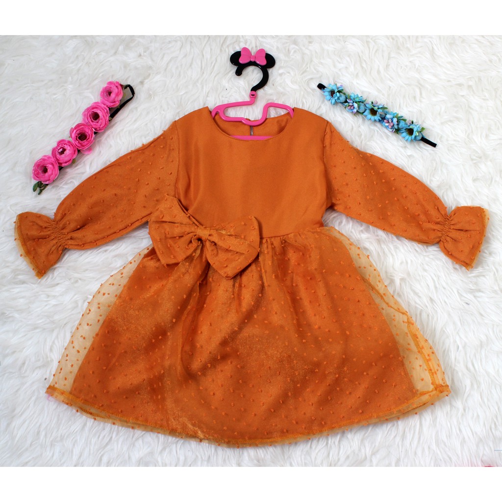 Dress Kids Vanila/Pakaian Anak Kasual Diskon/ Dress Brukat 4-6 Tahun/Gaun Pesta Motif Pita