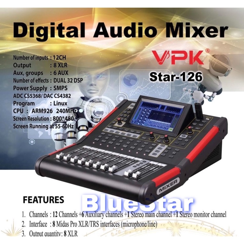 Digital Mixer VPK Star 126 Original 12 Channel Bluetooth - USB