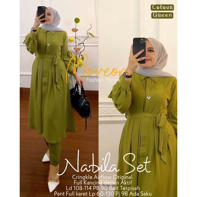 Setelan Tunik Celana Wanita Nabila One Set Original Moveon Bahan Cringkle Airflow [ READY COD ]