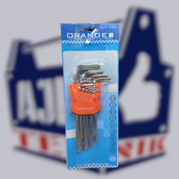 Kunci l set 9 pcs long panjang orange 3205-07 hexagonal Hex key murah