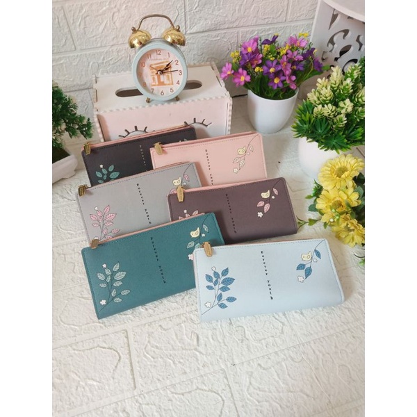 ( GS ) DOMPET WANITA / DOMPET LIPAT PANJANG WANITA MOTIF RANTING DAUN ABU-ABU