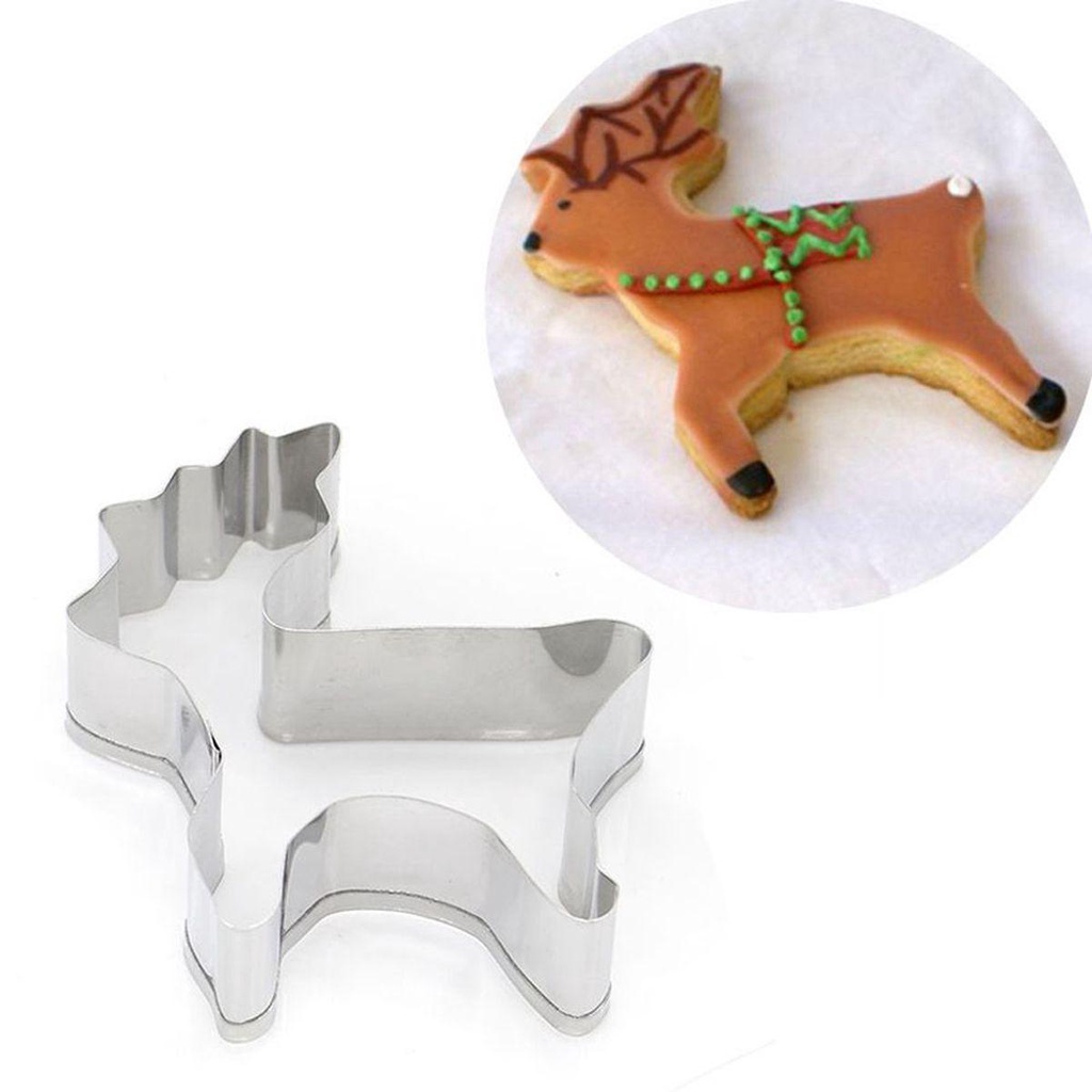 [Elegan] Cetakan Biskuit Fondant Sugarcraft 3D Dapur Stainless Steel Santa Claus Snowflake Elk Dekorasi Natal