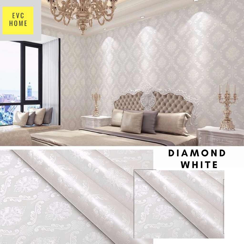 EVCHOME 45CM x 5M Wallpaper Sticker 3D Dinding KOREA PREMIUM - Wallsticker Emboss-Diamond White