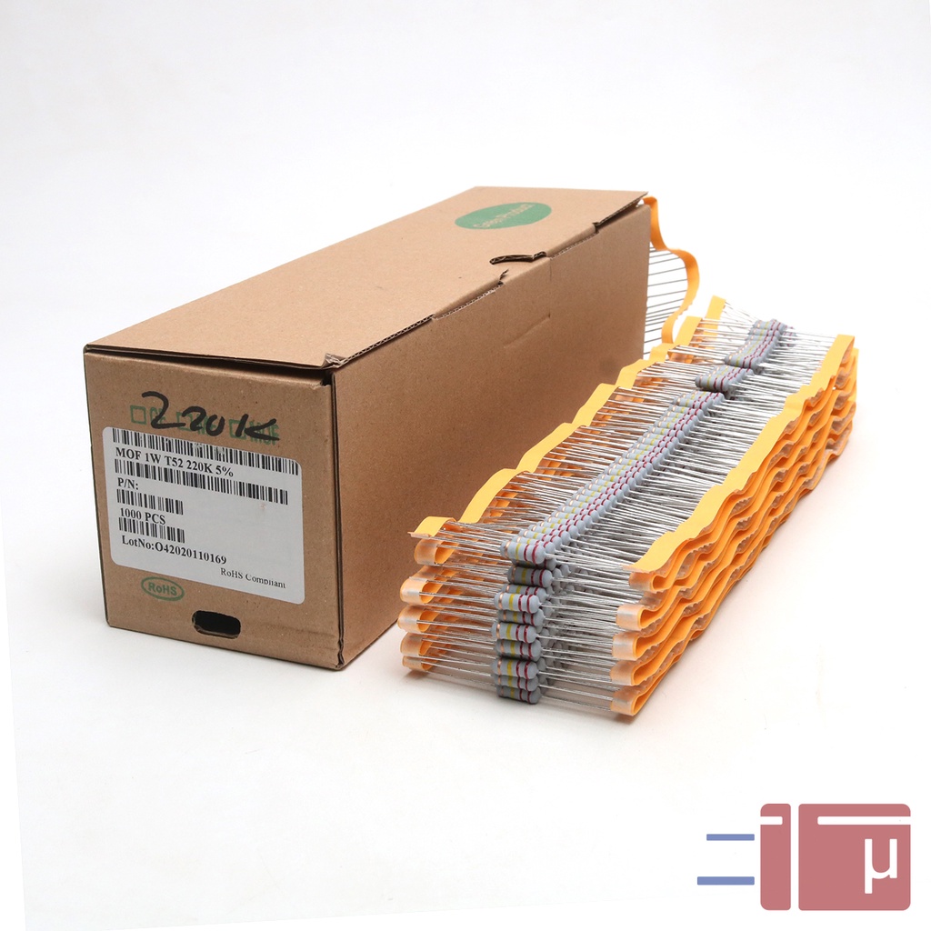 x10 Resistor 220K 1W Metal Oxide 5% Taiwan Kaki Tembaga