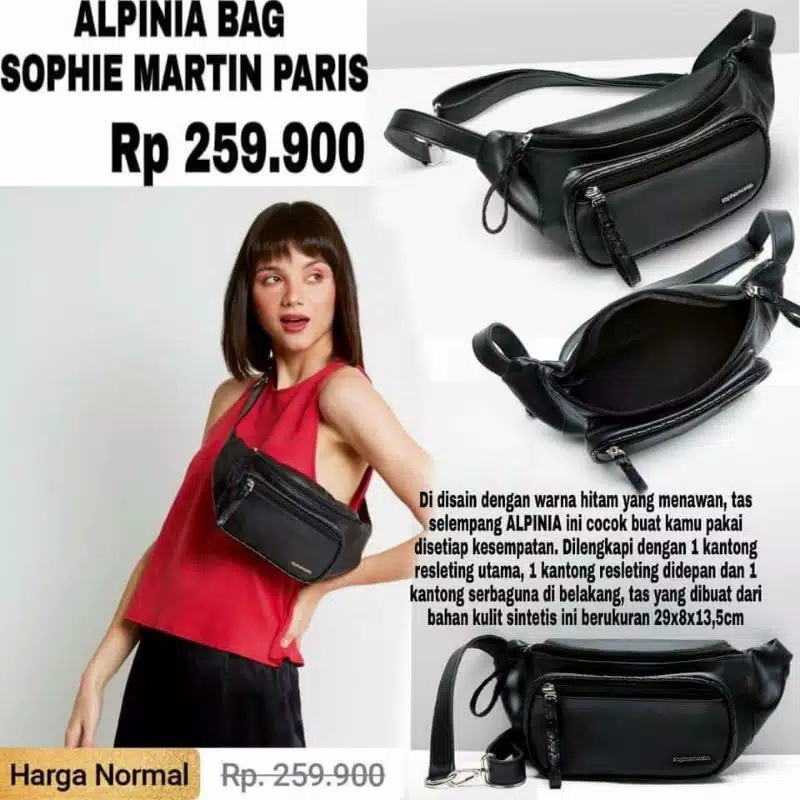 Tas Selempang Dada Waist Bag Wanita Sophie Martin Terbaru Promo 2025 Kekinian Alpinia Black Original