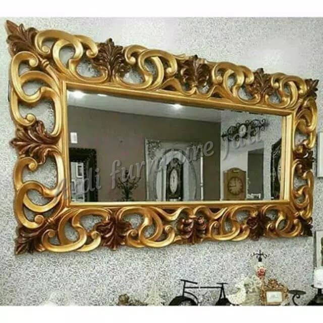 Dekorasi dinding cermin tembok pigura ukir jati kaca cermin gantung