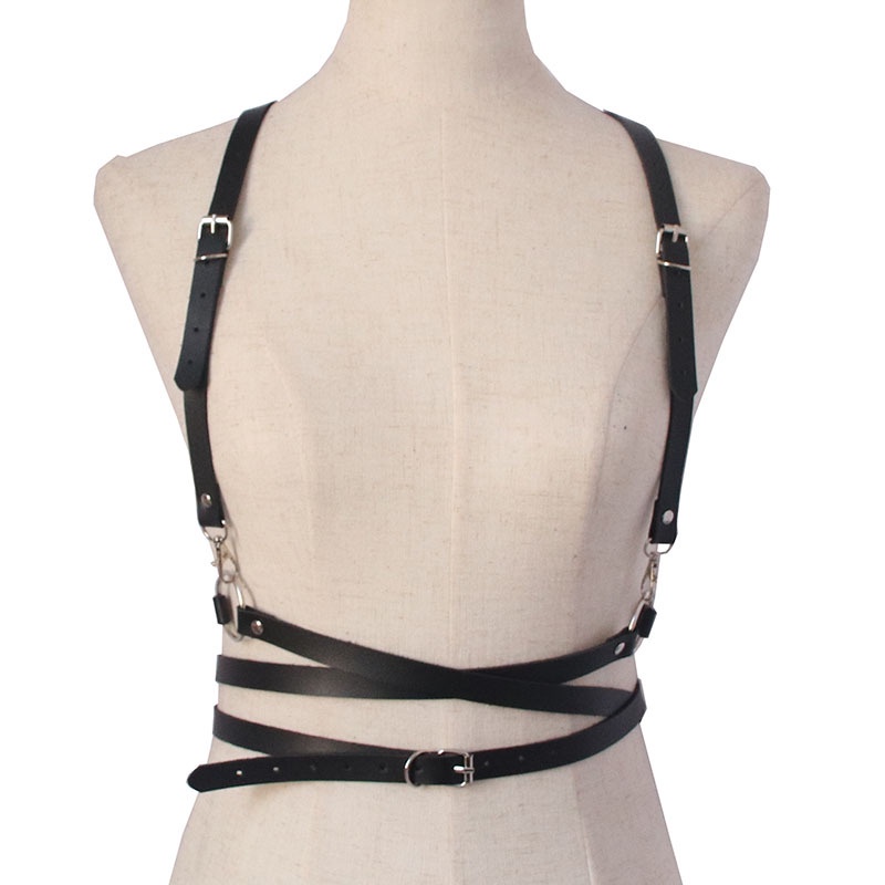 BOST-02 body strap punk harajuku harness belt ikat badan kulit sintetis gesper rantai fashion