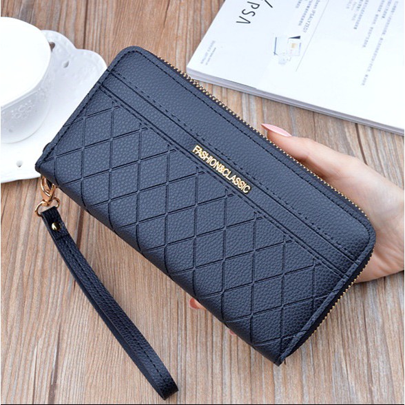 DOMPET WANITA 2 RESLETING PREMIUM HITAM KULIT PESTA KOREA TALI BATAM MURAH SERMAI WA120B5 ABG