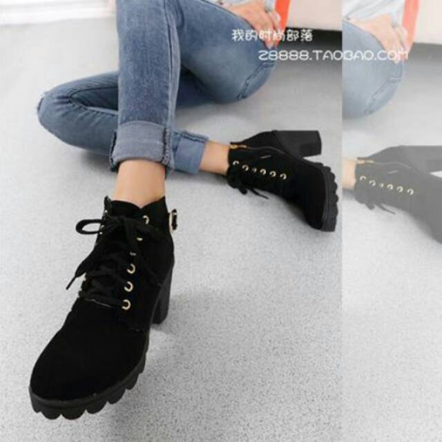 sepatu Heels boots wanita 077 ankle boots resleting samping