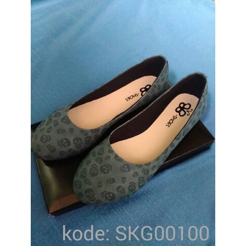 sepatu flat - flat shoes - B shoes - sepatu flat tengkorak -  flat shoes skull