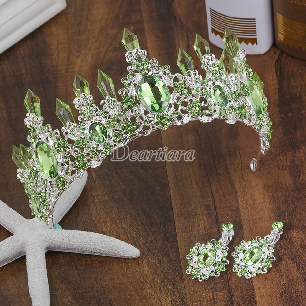 Set Mahkota Tiara + Anting Tusuk Gantung Hias Kristal Aksesoris Rambut Pengantin Wanita