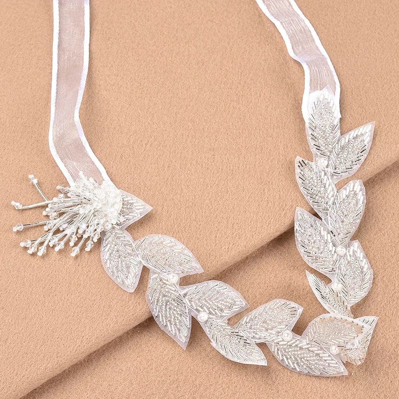 Korean wedding headband with leaves and tassel