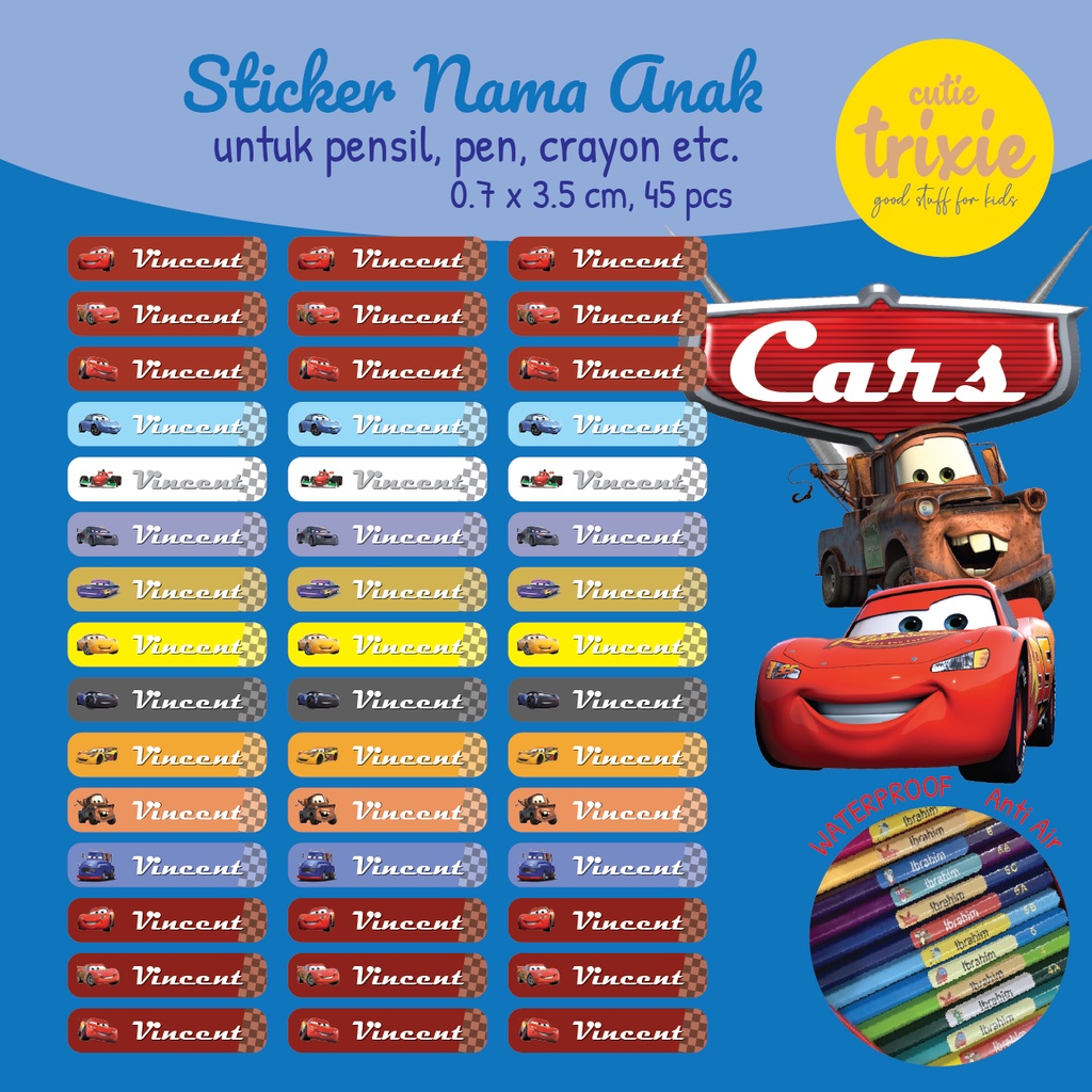 

Sticker Label Nama Anak pen pensil crayon CARS