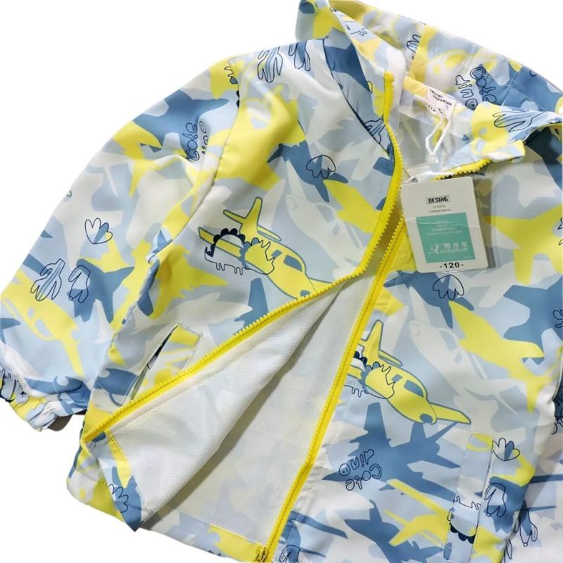 Jaket Parasut Anak Laki Laki Import Model Hoodie Motif Dino Bahan Waterproof Usia 4 10 Tahun