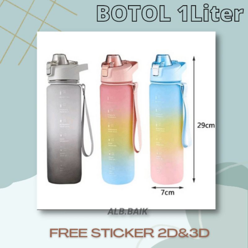 (COD) Botol Minum 1 Liter Viral / Botol Minum Gradasi 1000ml Korea Tumblr