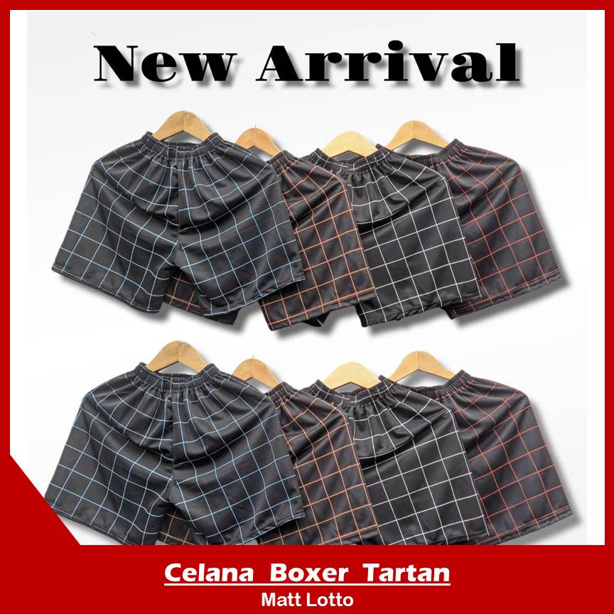 Celana Pendek Boxer Pria Bokser Cowok Dewasa Motif Tartan Kotak Kotak