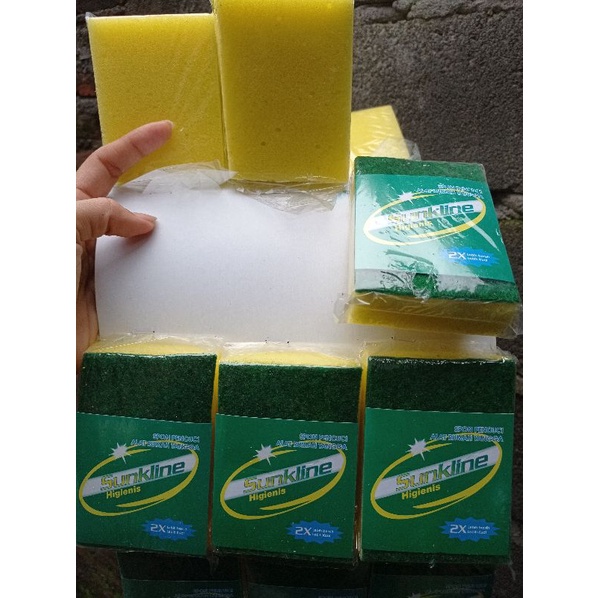 (12pcs)Sunkline/ELEGAN Spon Cuci Gosok Piring Panci Gelas Tebal Murah Grosir/Spons Alat Pembersih Dapur Pencuci Piring