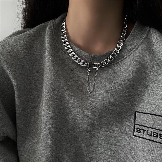 Eropa dan Amerika Kuba kalung minimalis hip hop logam tebal jaringan net merah kalung sweter rantai