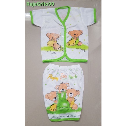 Setelan Pendek Bayi Motif Putih Print isi 6 Pcs (setengah Lusin) - Bahan PE / Setelan Baju Pendek bayi motif Sablon  - Baju Kaos setelan Pendek bayi Baju Pendek + Celana Pendek