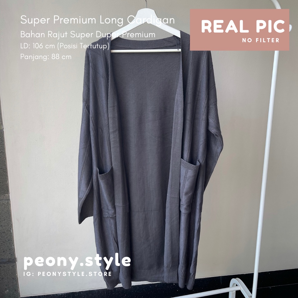 KADIGAN PANJANG RAJUT PREMIUM LENGAN PANJANG POLOS WANITA KOREAN STYLE-Premium Space Grey