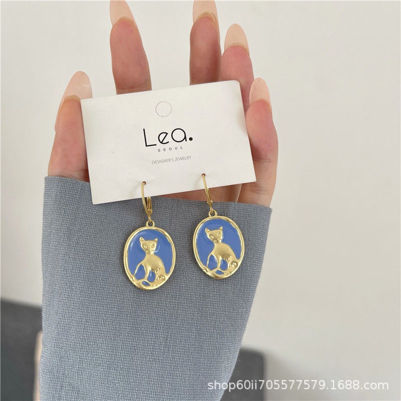 2022 Blue Earrings for Female Students Korean Version of Cute 925 Silver Wild Asymmetric Sexy Girl Jewelry